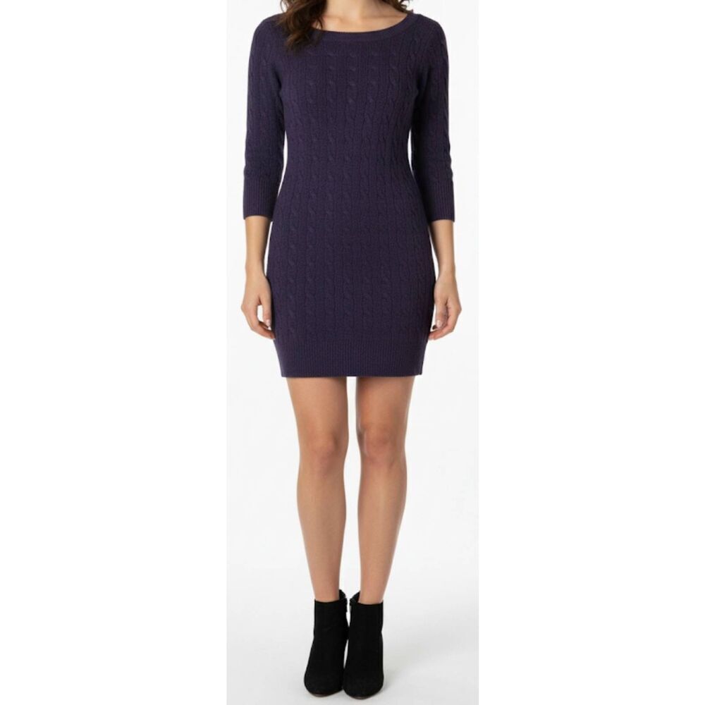 Vtg Rugby polo ralph lauren women's xs cable sweater dress wool cashmere purple